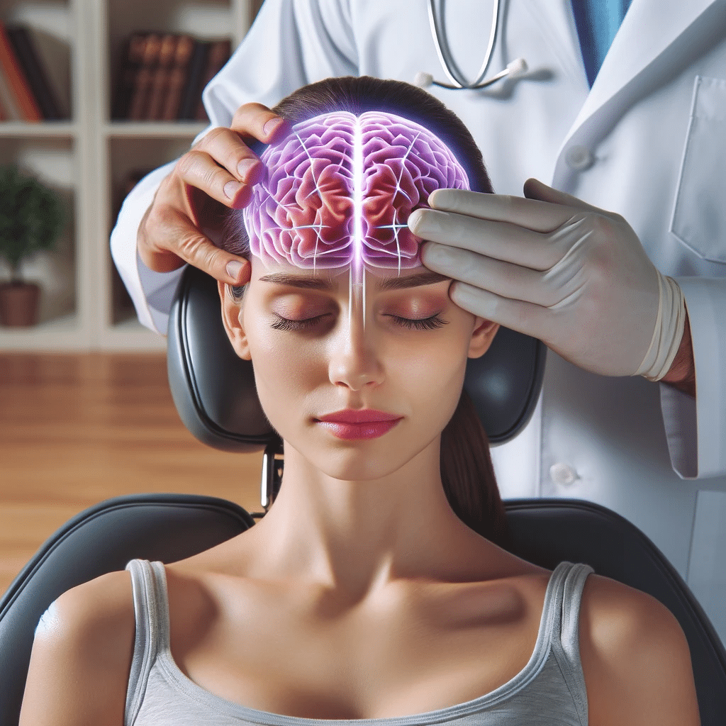 Chiropractor applying a specialized technique for migraine relief on a patient