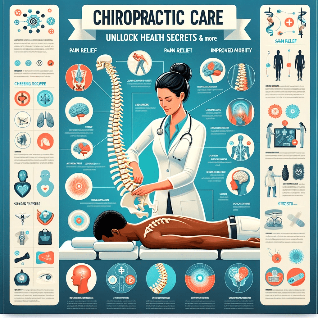"Chiropractor explaining the benefits of chiropractic care to a patient, with a focus on unlocking hidden health secrets and improving wellness.