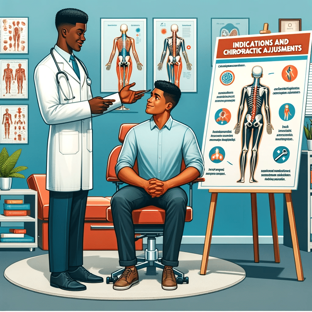 Chiropractic clinic with informative displays on conditions treated by chiropractic care and benefits of adjustments.