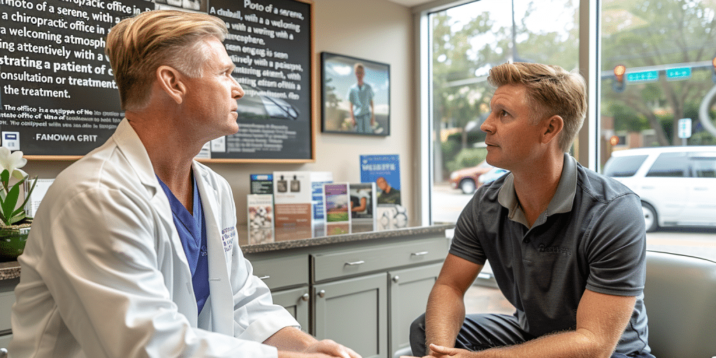 An illustrated view of a chiropractor at Neu Life Chiropractic in Tomball, Texas, creating a personalized treatment plan for a patient, highlighting the unique approach to wellness and care.
