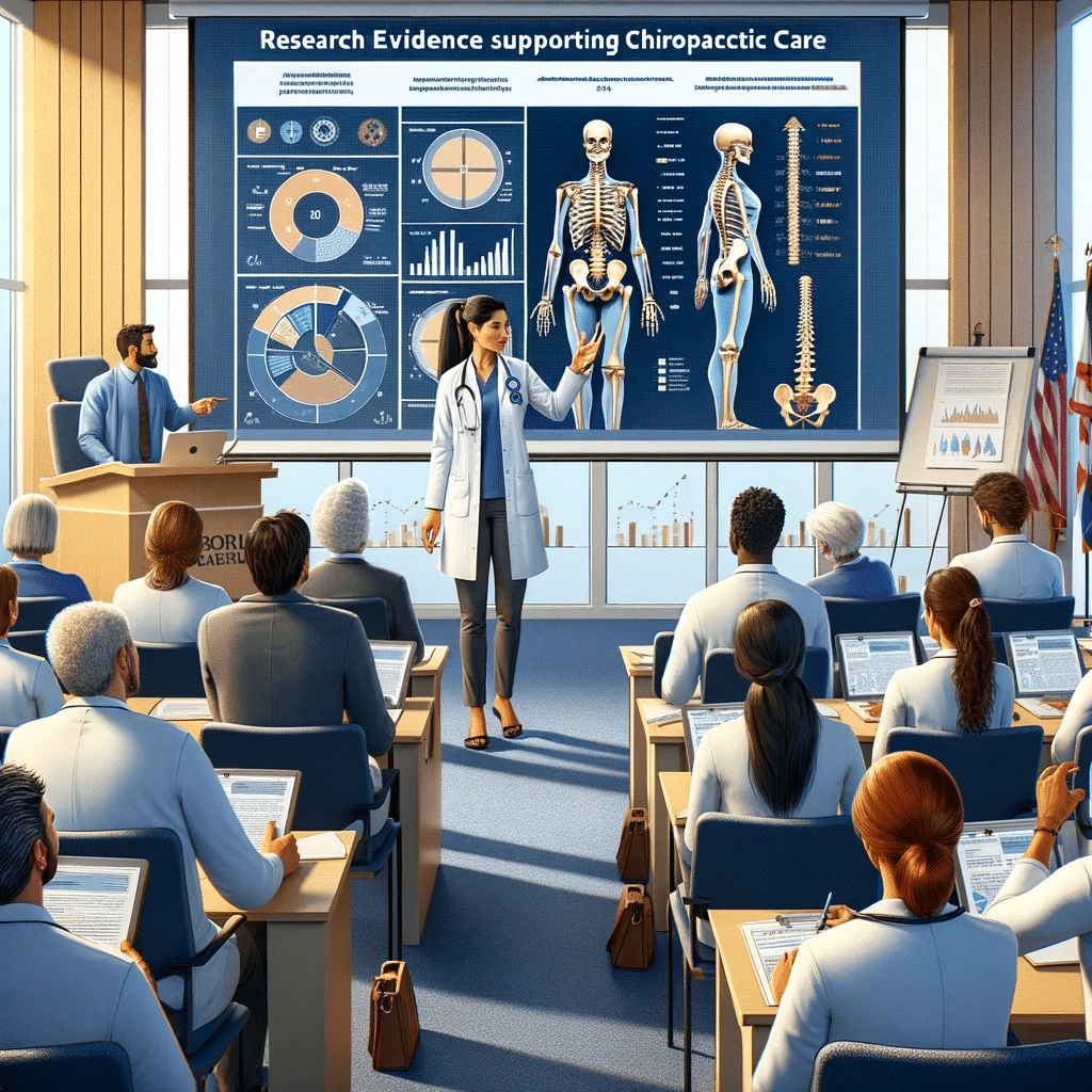 Chiropractor reviewing scientific research papers on chiropractic care, demonstrating evidence-based practices in the field