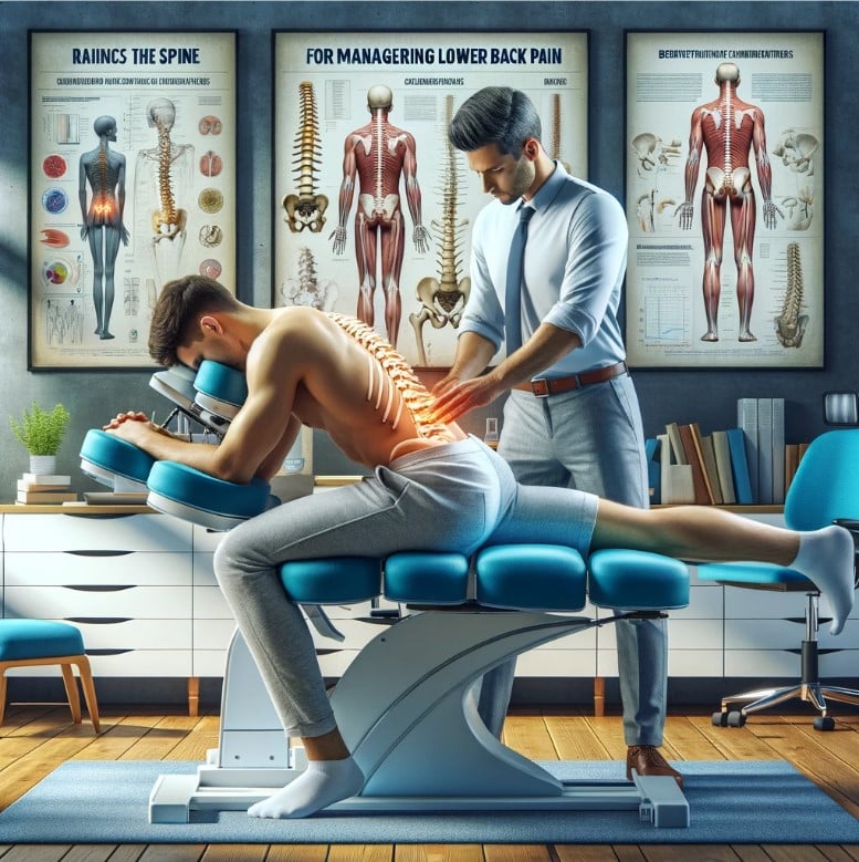Chiropractor applying a specialized lower back pain relief technique on a patient