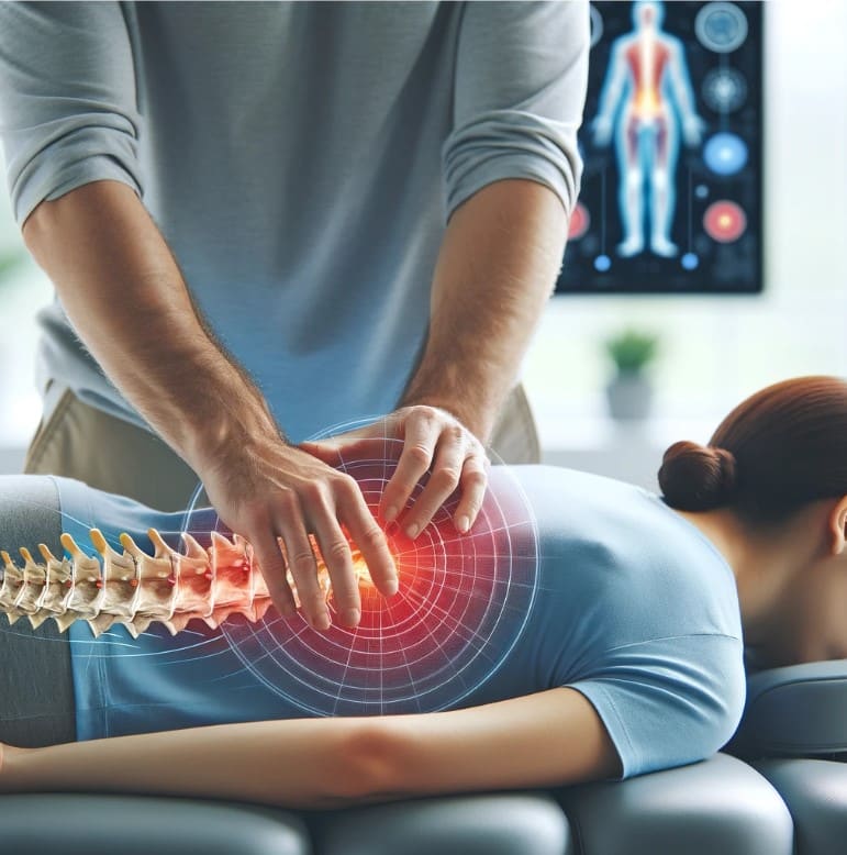 A chiropractor practicing chiropractic pain management sciatica is performing a targeted adjustment on a patient.