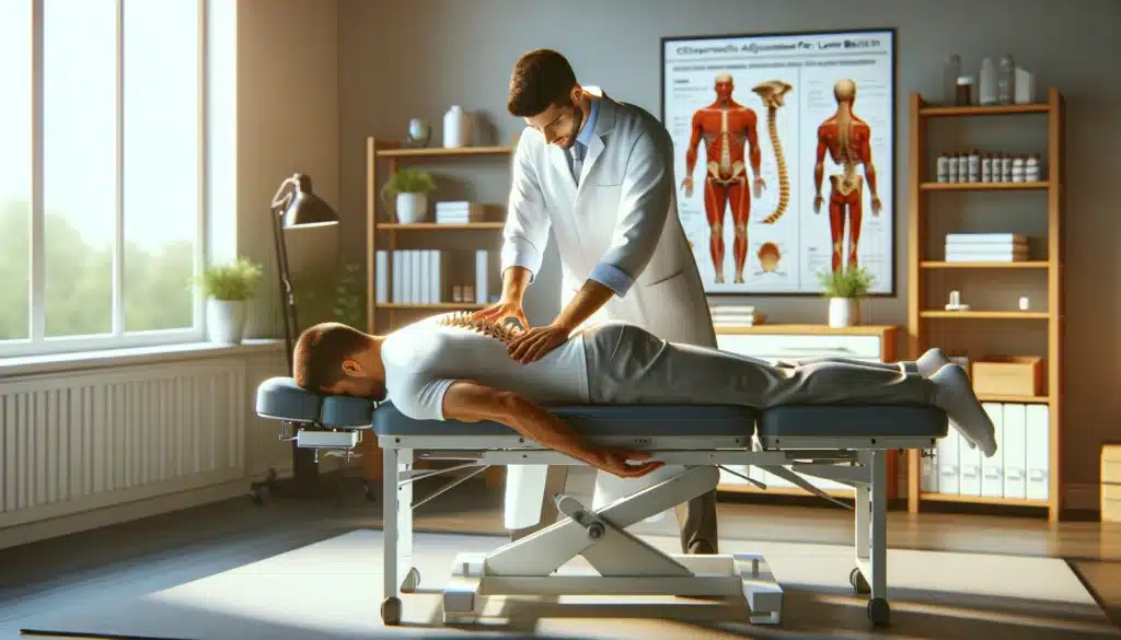 Patient experiencing relief during a chiropractic session for lower back pain