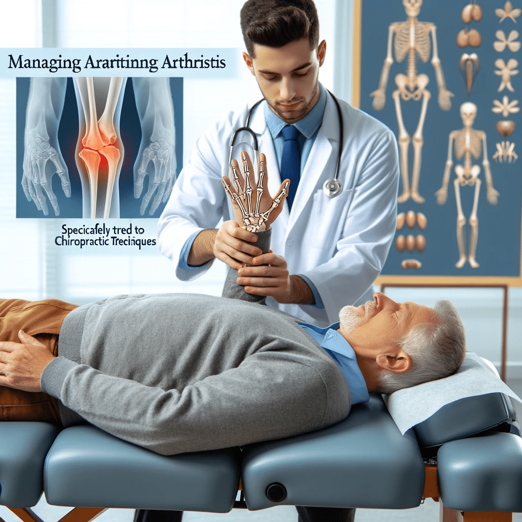 Chiropractor demonstrating a specialized technique for arthritis management on a patient