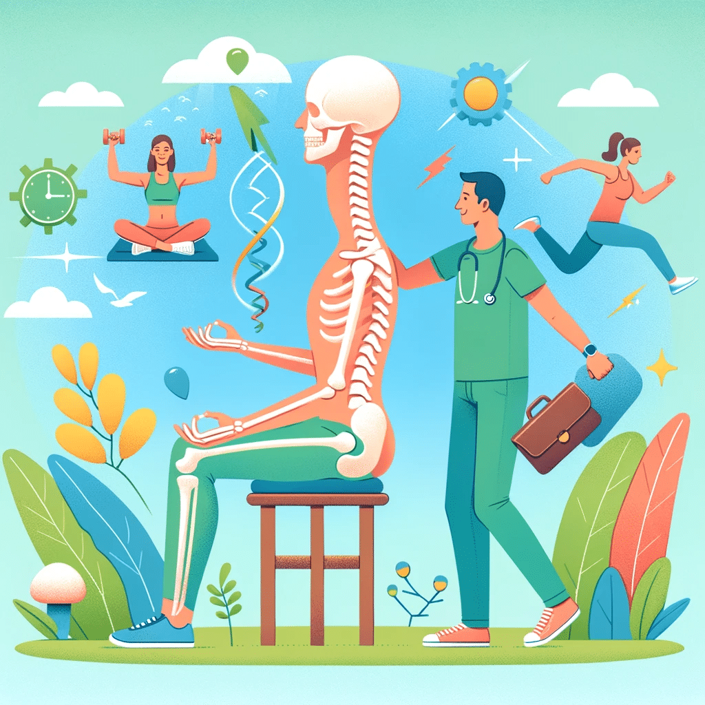 Person practicing yoga and self-care routines alongside receiving chiropractic treatment