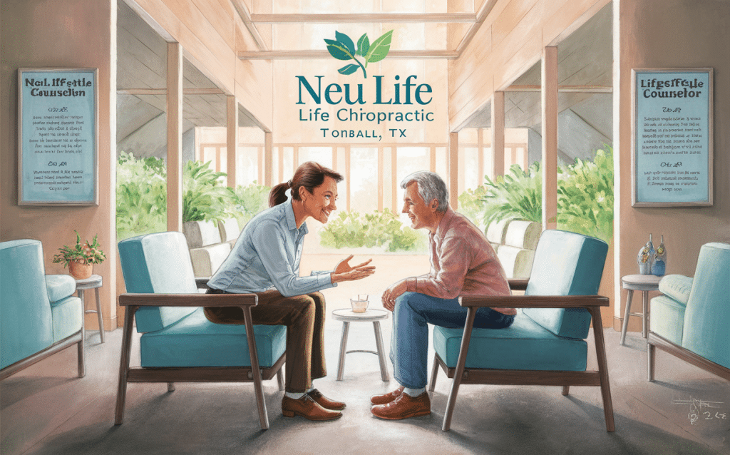 A lifestyle counseling session between a counselor and a client at Neu Life Chiropractic office
