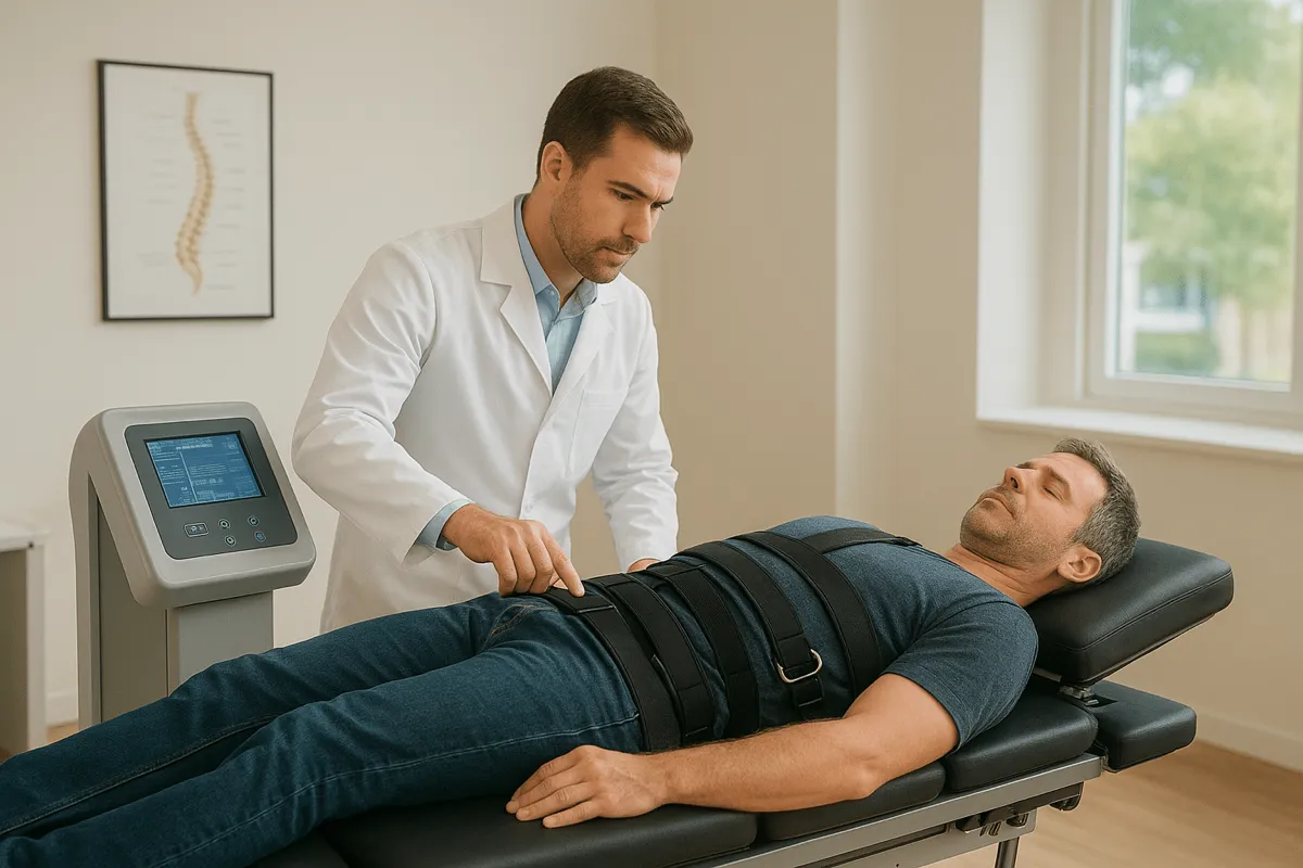 Chiropractor performing spinal decompression therapy at Neu Life Chiropractic in Tomball, TX